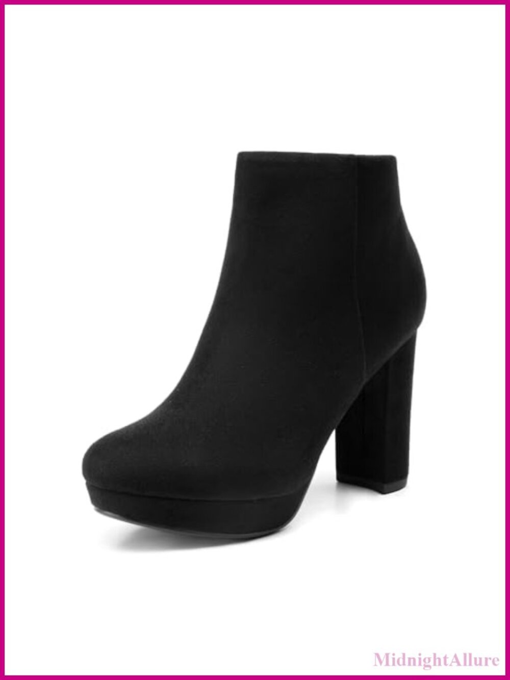Womens High Heel Ankle Boots Soft Suede Side Zip Chunky Heel